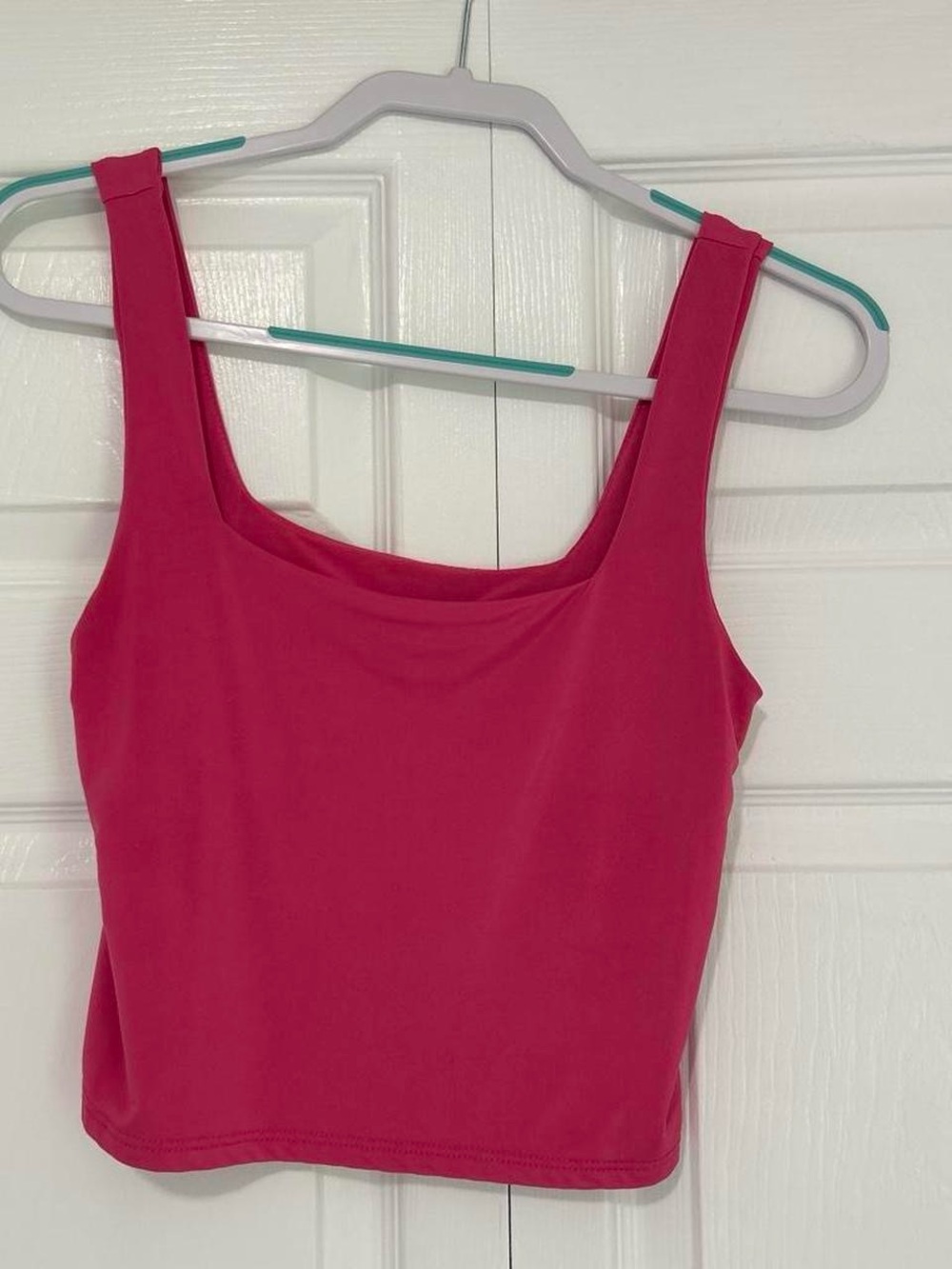 Fitted Square-Neck Crop Top in Bright Pink